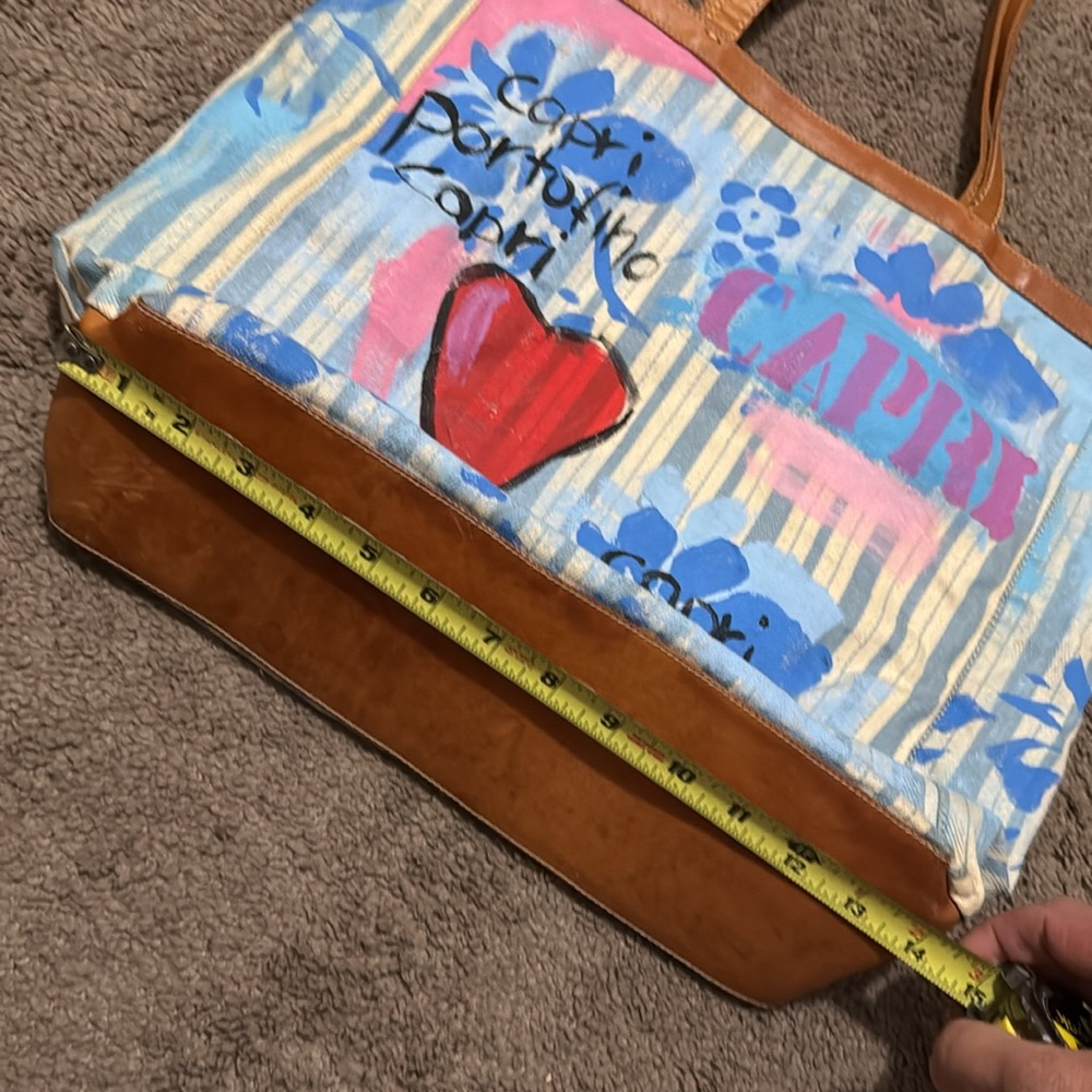 One of a Kind Tina Cantini Tote-Canvas/Leather-Capri/Portofino Themed-Blue - Picture 13 of 17